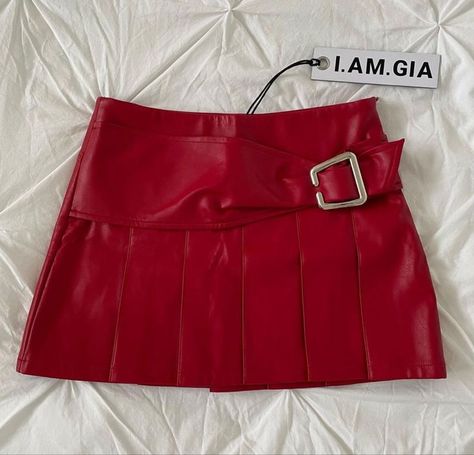 Red leather skirt outfit