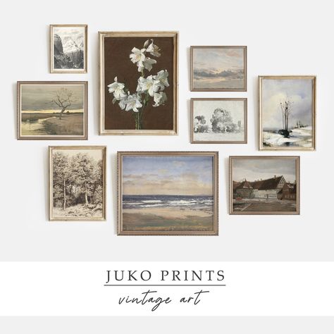 Printable Vintage Gallery Wall Art SET | Antique Prints Warm Aesthetic Home Decor https://etsy.me/3Hzws95 #vintage art prints #gallery wall art #printable wall art #vintage gallery wall #vintage prints #vintage wall art #gallery print set #warm aesthetic #vintage art Vintage French Country, Gallery Wall Art Set, Gallery Wall Prints, Estilo Art Deco, Vintage Landscape, Art Antique, Vintage Oil Painting, Rustic Wall Decor, Vintage Art Prints