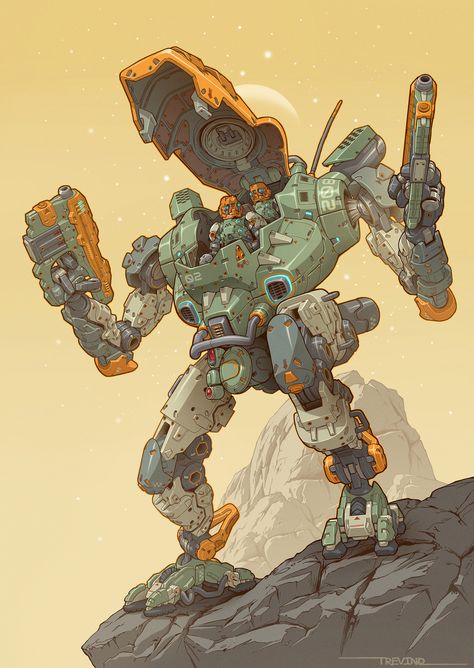 ArtStation - Heavy Mech 02, Robbie Trevino Mech Wallpaper, Robbie Trevino, Mech Art, Robot Concept, Mech Suit, Arte Robot, Titanfall, A Robot, Robot Design