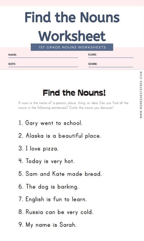 Find the Nouns Worksheet Nouns Worksheet Kindergarten, Nouns First Grade, Common Nouns Worksheet, Proper Nouns Worksheet, Common And Proper Nouns, English Grammar For Kids, Grammar For Kids, Common Nouns, Nouns Worksheet