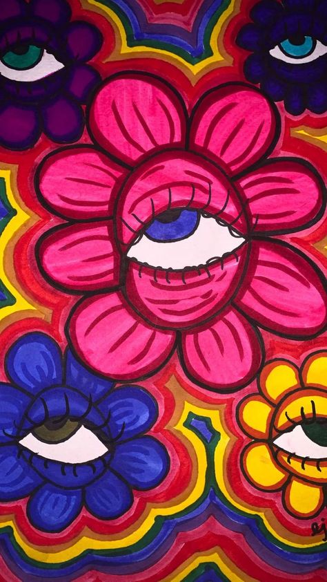 Pin on MY ART Trippy Wall Paintings, Drawing Pop Art, Flower Sketchbook, Bedroom Art Painting, Arte Hippy, Sketch Line Art, Eye Flower, Ideas Sketch, Trippy Wall Art