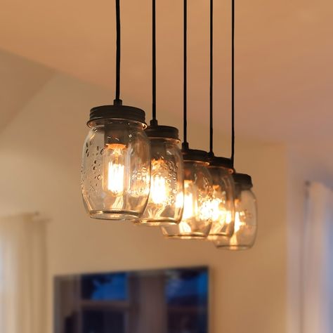 Light Above Kitchen Sink, Farmhouse Style Lighting Fixtures, Farmhouse Lighting Dining, Hanging Light Bulbs, Bottle Chandelier, Farmhouse Style Lighting, Wood Canopy, Modern Farmhouse Lighting, Kitchen Island Light