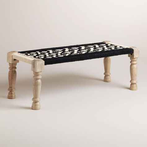 Black and White Wood and Fabric Bench Bench Daybed, Decorating A Narrow Hallway, Wicker Bench, Affordable Living Room Furniture, White Bench, Wood And Fabric, Fabric Bench, Furniture Sofa Set, Cost Plus World Market