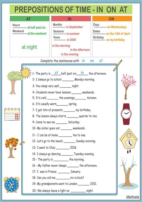 Preposition Worksheet, In On At Worksheet, Prepositions Worksheets, Preposition Of Time, Preposition Of Time Worksheets, Worksheet For Prepositions, Worksheet Of Preposition, At On In Prepositions Of Time, Worksheet On Preposition