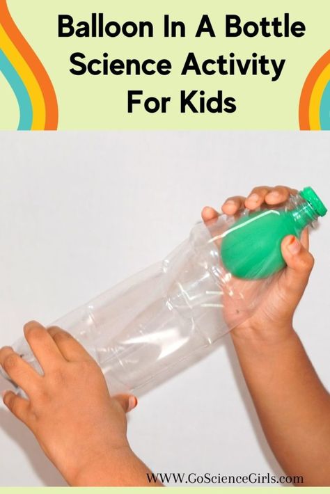 Balloon in a bottle experiment shows how Air Pressure works. #Ballooninabottleexperiment waterbottleballoonexperiment Air Pressure Experiments For Kids, Air Pressure Experiments, Balloon Experiment, Water Experiments, Solar Thermal, Kid Experiments, Steam Activities, Science Activities For Kids, Kindergarten Science