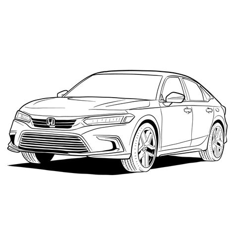 How to draw a 2022 Honda Civic Honda Car Drawing, Civic Drawing, Super Car Drawing, Honda Civic Drawing, Honda Drawing, Civic G10, 2024 Drawing, 2022 Honda Civic, Honda Civic Vtec