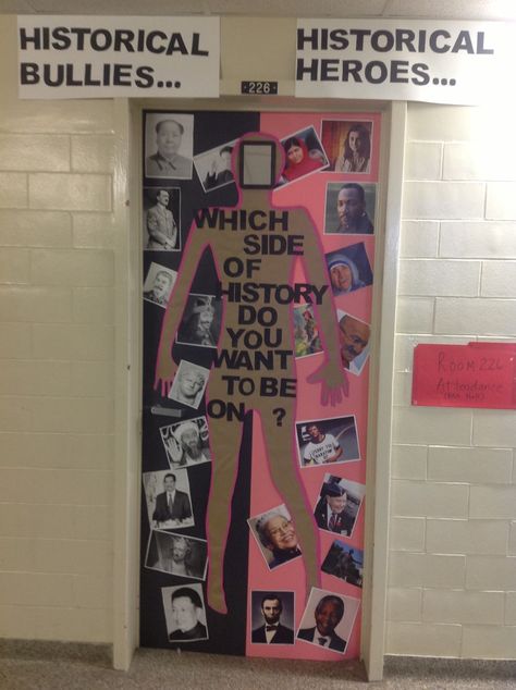 5 Ways Teachers Can Help Stop Bullying. Kids read bio of famous people, decide bully or hero. Discuss in groups and with class. Reveal person. Place picture on correct side. History Classroom Decorations, 7th Grade Social Studies, Bored Teachers, 6th Grade Social Studies, Social Studies Classroom, History Classroom, High School Classroom, Middle School Classroom, Teaching Social Studies