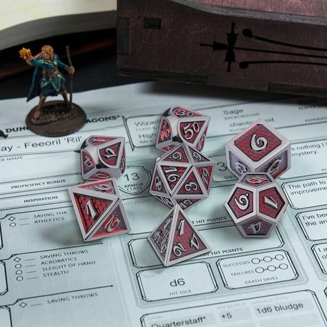 DND Red Dragon Scale Dice Set (***) Dm Aesthetic Dnd, D And D Aesthetic, Dnd Game Aesthetic, Dnd Astethic, Dnd Aethstetic, Dnd Dm Aesthetic, Playing Dnd Aesthetic, Red Dragons Aesthetic, Dnd Red Dragon