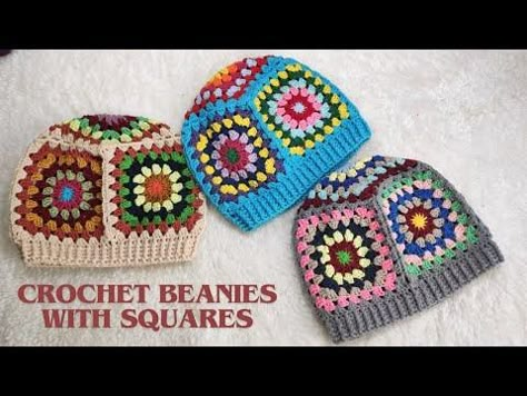 CROCHET BEANIE WITH GRANNY SQUARES | HOW TO CROCHET A BEANIE EASY AND BEGINNER FRIENDLY PATTERN - YouTube Granny Square Beanie, Crochet A Beanie, Square Beanie, Cappello Cloche, Crochet Circle Pattern, Crochet Caps, Beginner Friendly Crochet, Crochet Circle, Crochet Beret