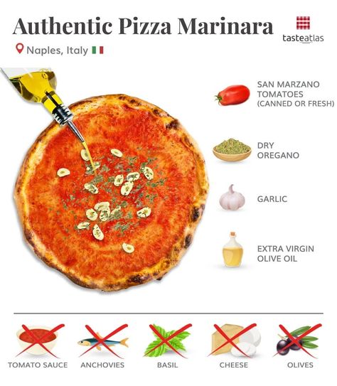 There is no place for cheese, olives, anchovies, or basil in the authentic 🇮🇹 pizza marinara recipe! Also, avoid using premade tomato/marinara/pizza sauce. Marinara Pizza, Pizza Menu Design, Pizza Marinara, Authentic Pizza, Delicious Pizza Recipes, Authentic Italian Pizza, Bay Of Naples, Marinara Recipe, Italian Pizza Recipe