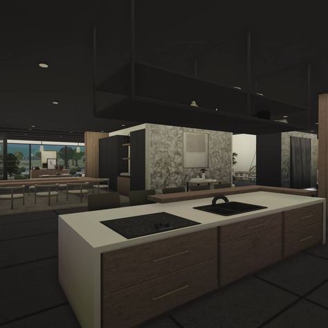 54 Best Bloxburg Kitchen Ideas (With Photos) Bloxburg Kitchen Ideas Modern Black, Bloxburg Luxury Kitchen, Morden Kitchen Ideas Bloxburg, Bloxburg Kitchen And Dining Room Ideas, Dark Bloxburg Kitchen, Dark Modern Kitchen Bloxburg, Bloxburg Kitchen Ideas Modern Realistic, Dark Modern Bloxburg House Interior, Bloxburg House Dining Room