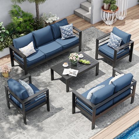 UDPATIO Aluminum Patio Furniture Set, Metal Patio Furniture Outdoor Couch, Aluminum Patio Chairs - Walmart.com Metal Outdoor Furniture, Rattan Patio Furniture, Metal Patio Furniture, Outdoor Seating Set, Aluminum Patio Furniture, Modern Sofa Set, Arm Chair Table, Outdoor Couch, Aluminum Patio