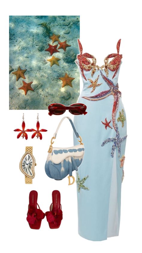 Aesthetic Ootd, European Summer, Summer Outfit, Starfish, Greece, Mermaid, Lily, Red, Blue