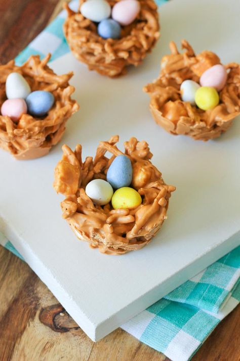 Butterscotch Bird Nests | Baked in AZ Butterscotch Haystacks, Crunch Brownies, Birds Nest Cookies, Easter Birds Nest, Vanilla Brownies, Haystacks Recipe, Easter Magic, Snack Basket, Easter Egg Candy