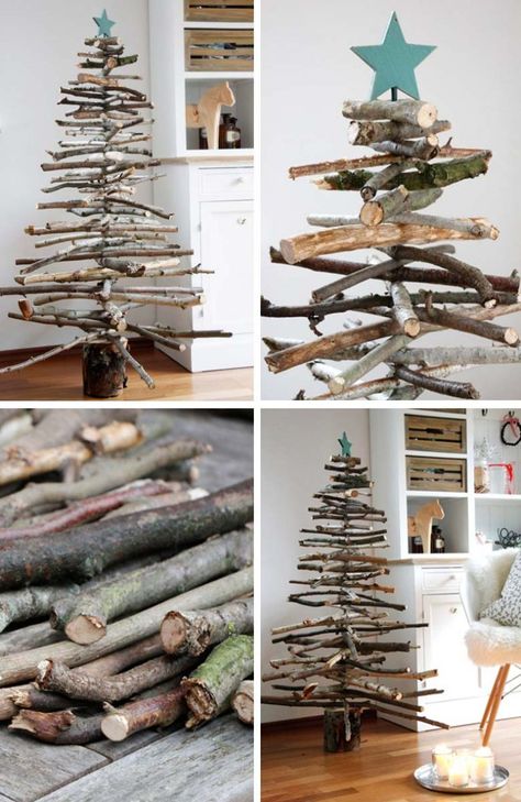 How to decorate a small living room for Christmas - DIY Wooden Branches Christmas Tree #smallspaces #tinyhouseliving #smallspaceliving #alternativechristmastree #christmastreedecorideas #easyDIYdecor #hygge #scandinaviandecor Creative Small Christmas Trees, Wood Branch Christmas Tree, Christmas Trees Made From Tree Branches, Tree Branch Christmas Tree Diy, Christmas Decor Branches, Christmas Tree Wood Diy, Hygge Christmas Tree, Christmas Tree Wood Crafts, Diy Christmas Wood Projects