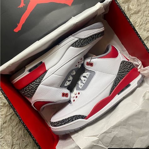 Brand New With Box Nike Air Jordan 3, Pretty Sneakers, Red Jordans, Jordan Shoes Retro, Cute Nike Shoes, Cute Nikes, Air Jordan 3, Waterproof Shoes, Swag Shoes