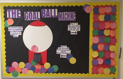 RA Bulletin Board: Goal Ball Machine Engagement Bulletin Board Ideas, Goal Ball Machine Bulletin Board, Training Board Ideas Work, Interactive Employee Bulletin Boards, Office Goal Board, Progress Bulletin Board Ideas, Donation Bulletin Board Ideas, Competition Bulletin Board Ideas, Conference Room Bulletin Board Ideas