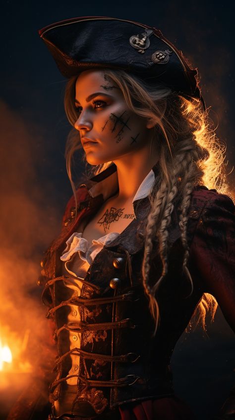 Female Pirate Captain Character Design, Pirate Photoshoot, Pirate Portrait, Pirate Women, Halloween Portraits, Pirate Makeup, Pirate Hair, Photography Artistique, Burning Rose