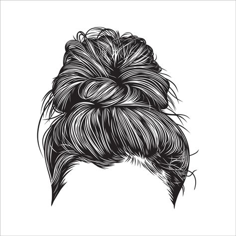 Bun Drawing, Man Bun Hairstyles, Vector Line Art, Hair Vector, Hair Clipart, Hair Illustration, Line Art Illustration, Hair Sketch, Pink Hair Bows