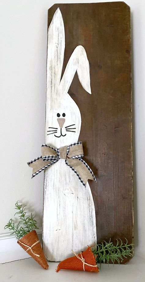 Rustic and Repurposed Bench Seat Easter Bunny Sign Wire Angel, Easter Wood Signs, Bunny Shape, Easter Outdoor, Primitive Easter, Bunny Sign, Rustic Easter, Easter Paintings, Slate Art