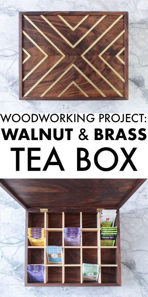 Diy Tea Box Wood, Wooden Tea Box Diy, Wooden Tea Box Ideas, Tea Boxes Ideas, Tea Box Ideas, Tea Box Diy, Tea Box Design, Wood Tea Box, Wood Box Design