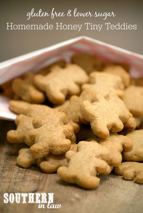 Healthy Honey Tiny Teddies Recipe - gluten free, nut free, egg free, healthy, low sugar Recipes By Ingredients, Focus On Health, Teddy Bear Cookies, Healthy Honey, Homemade Crackers, Tiny Teddies, Bear Cookies, Less Sugar, Cracker Recipes