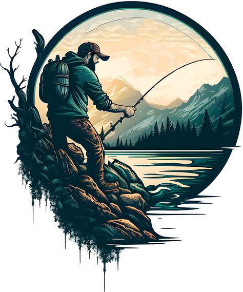 I invite you to buy my works in order to financially support my passion. Fishing Logo Design, Fishing Wallpaper, Shen Long Tattoo, Fishing Logo, Association Logo, Fly Fishing Art, Fishing Art, Design For T Shirt, Adventure Design