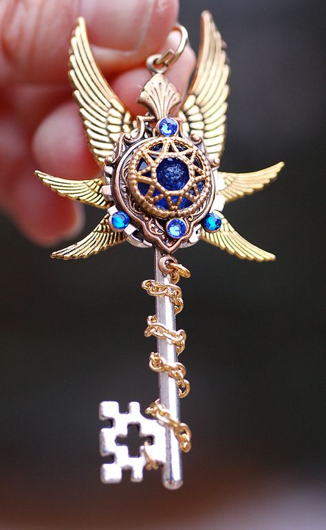 Golden Key, Steampunk Gears, Key Jewelry, Magical Jewelry, Key To My Heart, Key Necklace, Key Pendant, Fantasy Jewelry, An Angel