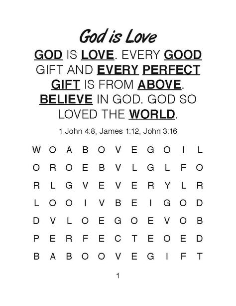 Love To You Bible Word Search Puzzles #GospelTractSociety #GospelTracts #Puzzles #WordSearch #WordSearchPuzzle #Christian #ActivityBook https://www.gospeltractsociety.org/store/p551/puzzles Bible Word Searches, Gospel Tracts, 1 John 4, Word Search Puzzles, Word Searches, James 1, John 3:16, Bible Words, Believe In God