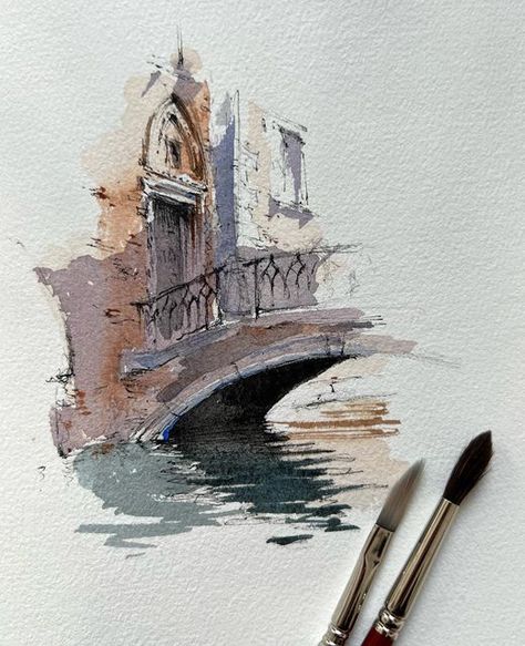 Venice Painting, Watercolor City, Watercolor Architecture, Architecture Drawing Art, Watercolour Inspiration, Architectural Sketch, Architecture Painting, Watercolor Sketchbook, Watercolor Painting Techniques