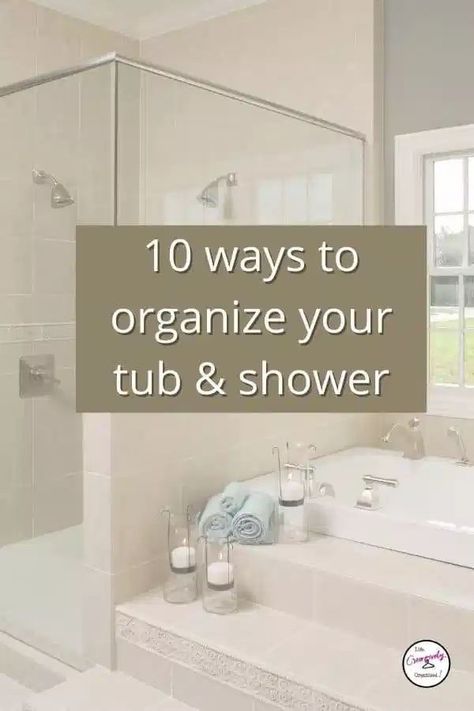 Garden Tub Organization Ideas, Shower Stall Organization Ideas, Tub Shower Storage Ideas, Bathtub Storage Ideas Shower Tub, In Shower Storage Ideas, Tub Organization Ideas, Organize Shower Ideas, Bath Tub Organization Ideas, Shower Bottle Organization Ideas