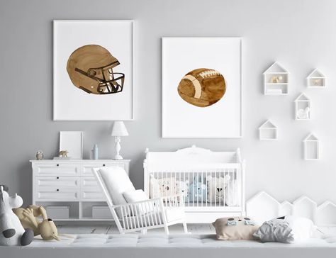 Watercolor Football Print Set Football Posters Sport Art - Etsy Football Theme Nursery, Football Nursery, Football Rooms, Sports Nursery, Football Posters, Ball Football, Baby Boy Cribs, Coffee Wall Decor, Sports Decor