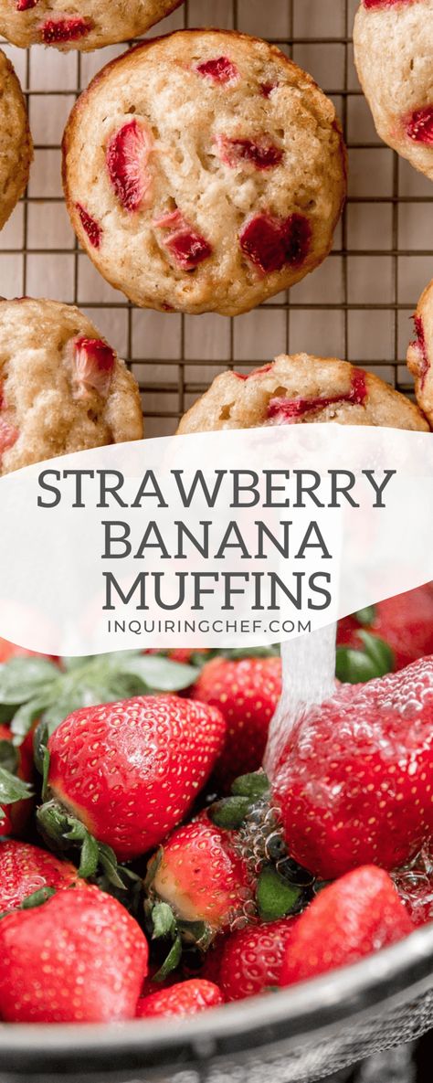 Banana Strawberry Muffins, Muffins Strawberry, Healthy Strawberry Recipes, Strawberry Muffins Healthy, Strawberry Banana Muffins, Strawberry Banana Bread, Banana Muffins Easy, Healthy Banana Muffins, Strawberry Breakfast