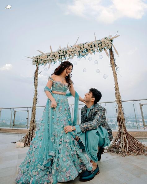 40+ Engagement Looks For Brides-To-Be | WedMeGood Roka Ceremony Outfits For Bride, Engagement Couple Dress, Engagement Looks, Engagement Dress For Bride, Engagement Saree, Engagement Lehenga, Indian Engagement, Engagement Look, Spring Evening