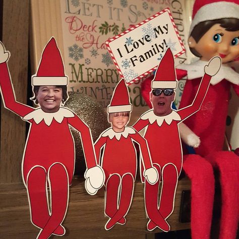 Go Elf yourself! I can’t remember where I saw this idea, but I love it! I found scout elf clipart and just replaced the elf faces with our faces. Then I cut out the resulting paper dolls and … Elf Faces, Elf Stuff, Elf Idea, Elf Clipart, Elf Face, Elf Yourself, Awesome Elf On The Shelf Ideas, Elf Antics, Kids Christmas Party