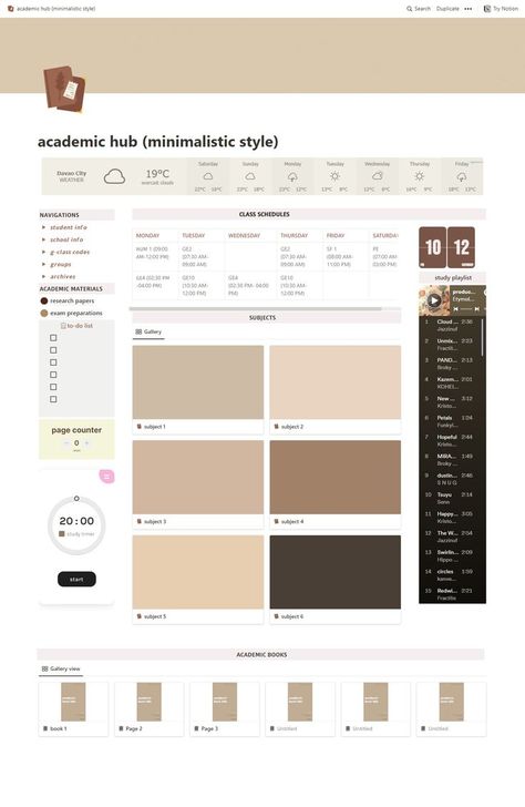Organisation, Free Notion Templates Aesthetic Student, Notion Minimalist, Notion Template Ideas For Students, Notion Weekly Planner, Weekly Planner Aesthetic, Students Aesthetic, Organisation Planner, Planner For Students