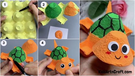 DIY Egg Carton Turtle Craft For Kids Egg Carton Turtle Craft, Diy Egg Carton, Recycled Crafts For Kids, Craft For Kids Easy, Easy Recycled Crafts, Turtle Craft, Soda Can Crafts, Easy Toddler Crafts, Kids Painting Crafts