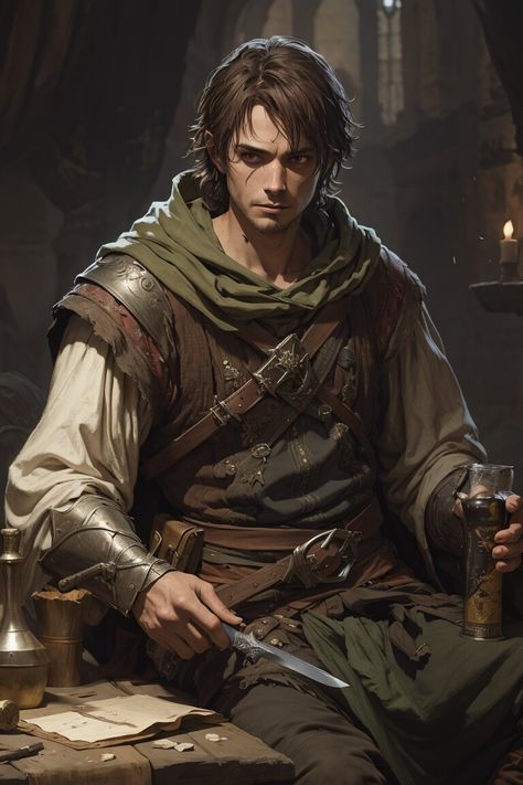 Dnd Rouge Art, Male Rogue Character Art, Rogue Dnd, Rogue Character, Elf Characters, Photo Prompts, Characters Inspiration Drawing, Human Male, Fantasy Male