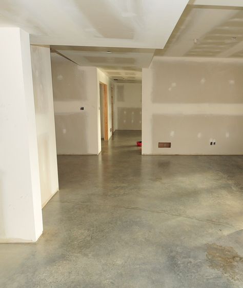 Existing concrete basement floors look amazing, naturally. A quick, cost-effective, stunning flooring option.     The top question we get 'AREN'T CONCRETE FLOORS COLD brrrrrrrr?' and our answer is always, 'expect the same temperature as tile or other natural stone flooring options.'    http://modeconcrete.blogspot.ca/2012/12/basement-concrete-floors-naturally-look.html Bathroom Flooring Options, Basement Repair, Concrete Basement Floors, Basement Gym Ideas, Best Flooring For Basement, Basement Floors, Concrete Basement, Basement Flooring Options, Modern Flooring