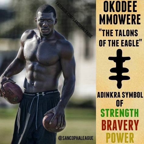 Akan of people of West Africa (more specific to modern day Ghana and Ivory coast) created something called "Adinkra Symbols". They used these symbols to bestow a variety of messages and stories to bring pride their people. These are 100% Authentic African Symbols.  OKODEE MMOWERE  "the talons of the eagle"  symbol of strength, bravery, power Ghana Symbols Tattoo, Symbol Tattoos For Men, Kwanzaa Symbols, African Sleeve Tattoo, David Banner, Mansa Musa, Eagle Symbol, African Tattoo, African Symbols