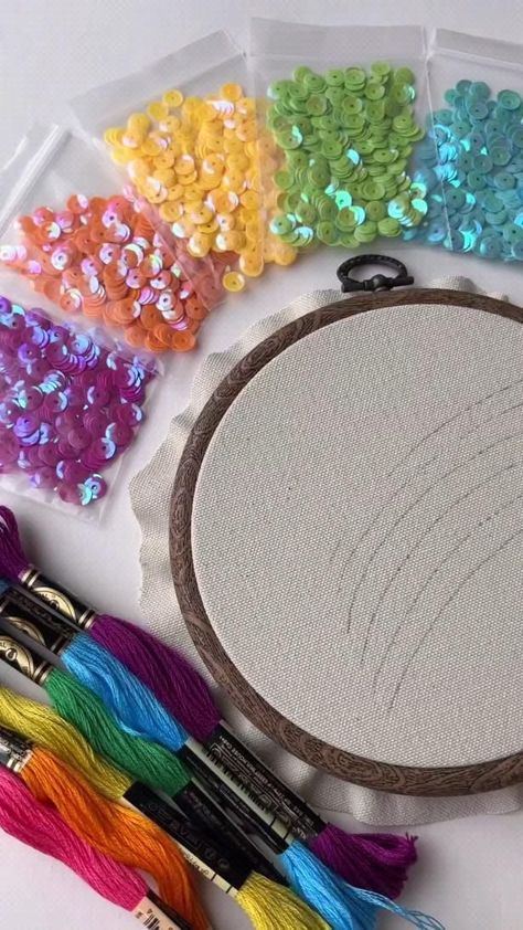 Rainbow Embroidery, Basic Hand Embroidery Stitches, Simple Hand Embroidery Patterns, Ribbon Embroidery Tutorial, Hand Beaded Embroidery, Simple Embroidery Designs, Diy Embroidery Designs, Bead Embroidery Tutorial, Sewing Crafts Tutorials