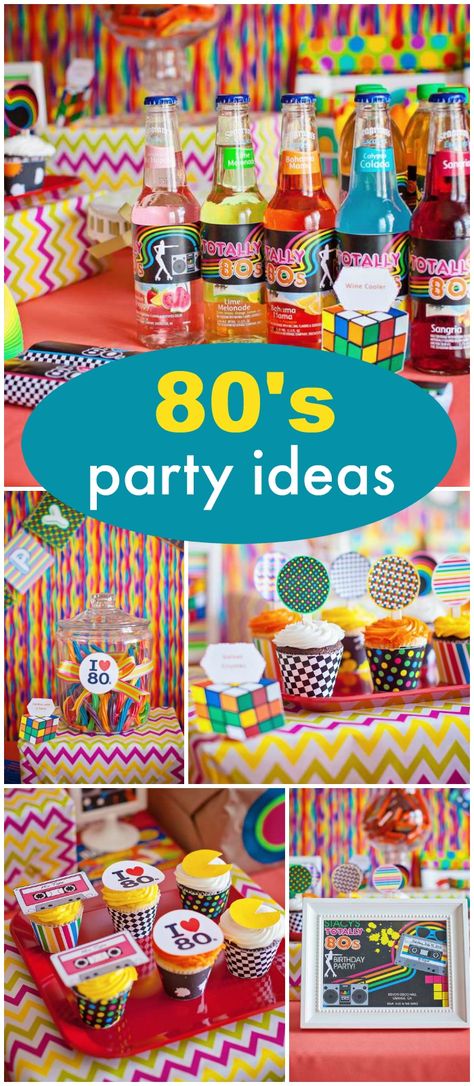 How cool is this 30th birthday with an 80's theme?! See more party ideas at CatchMyParty.com! 80s Party Decorations, 80s Birthday Parties, 60th Birthday Party Decorations, 80th Birthday Decorations, 1980s Party, Unique Party Ideas, 50th Birthday Party Decorations, 80s Theme Party, 30th Birthday Decorations