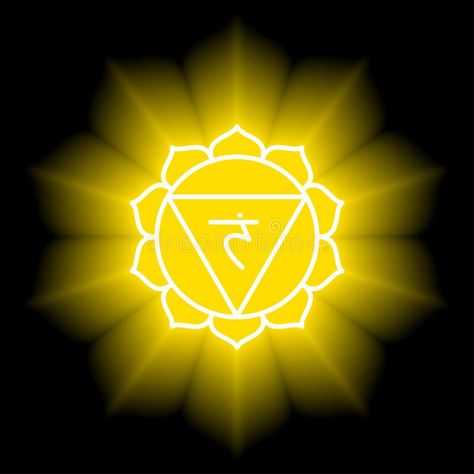 Manipura icon. The third sun chakra. Vector yellow gloss and shine. Line symbol. Sacral sign. Meditation.  vector illustration Meditation Vector, Meditation Illustration, Solar Chakra, Adobe Stock, Chakra, Stock Vector, Vector Illustration, Solar, Meditation