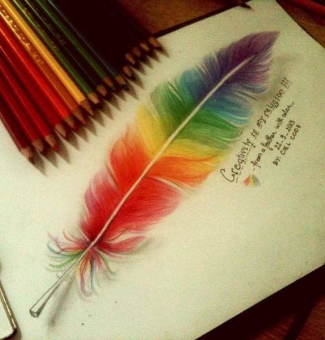 color pencil drawing Easy Pencil Drawings, Imagination Drawing, Feather Drawing, Imagination Art, Pencil Sketch Drawing, Cool Pencil Drawings, Pencil Drawings Easy, Pencil Art Drawings, Colorful Feathers