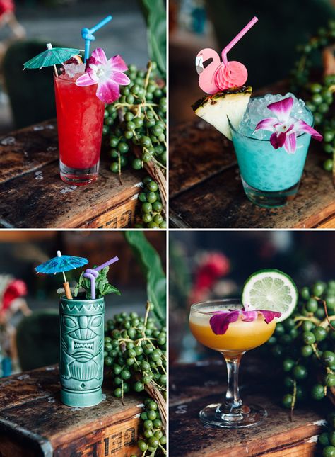 Tiki Wedding, Cocktail Garnishes, Tropical Drinks, Tiki Mugs, Party Drinks Alcohol, Drink Garnishing, Hawaiian Luau Party, Tiki Lounge, Tiki Cocktails