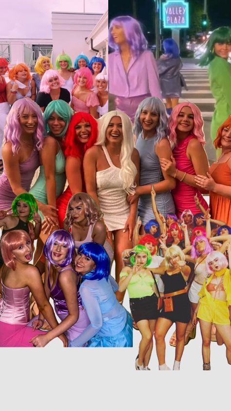 Bachelorette Party Wigs, Coloured Wigs, Costume Party Themes, Hens Party Themes, Nashville Bachelorette Party, Vegas Bachelorette, Diy Bachelorette Party, Bachelorette Themes, Wig Party