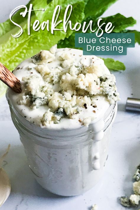 This blue cheese dressing is so good! It's thick, creamy, and quick to make. Use this dressing on your favorite salad or as a dip for chicken wings on game day! Homemade Blue Cheese Dressing, Homemade Blue Cheese, Easy Homemade Salad Dressing, Blue Cheese Dressing Recipe, Bleu Cheese Dressing, Cheese Chips, Salad Dressing Recipes Homemade, Blue Cheese Dressing, Homemade Salads