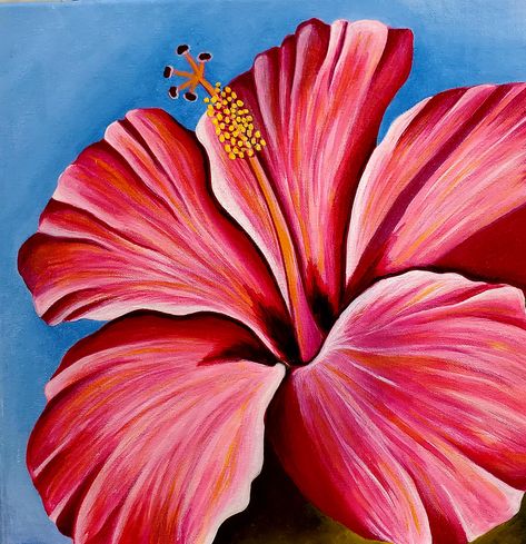 Flower Painting Acrylic Canvases, Hibiscus Painting Acrylic Easy, Acrylic Hibiscus Painting, Hibiscus Flower Acrylic Painting, Hawaii Flowers Painting, Hibiscus Flower Painting, Hibiscus Painting, Hibiscus Oil Painting, Adam Johnson