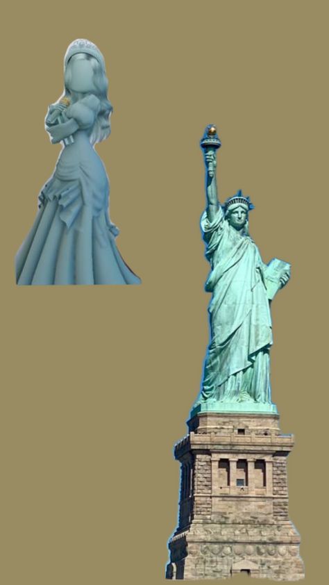 Statue of liberty |dti vs irl| credo to original creator Dti Theme Statue Of Liberty, Statues Dti Outfit, Dti Outfits Statue, Statue Of Liberty Dress To Impress, Statue Dress To Impress, Statue Of Liberty Outfit, New York Statue, Dti Ideas, Dti Outfits