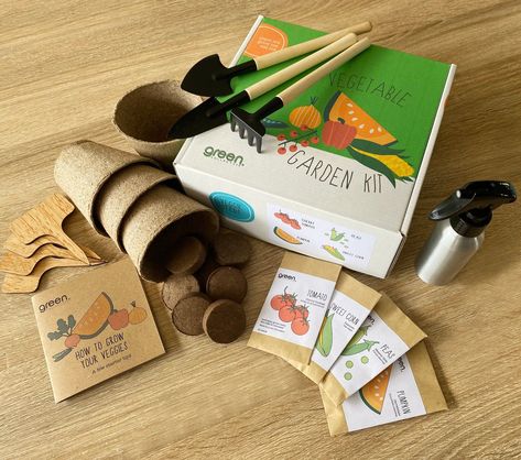 Vegetable Garden Kit, Gift Set - Complete seed starter kit, Australian seeds Seed Kit Packaging, Vegetable Garden At Home, Kids Gardening Kit, Gardening Kit Gift, Peas And Tomatoes, Pot Packaging, Start A Vegetable Garden, Gardening Gift Set, Peat Pots